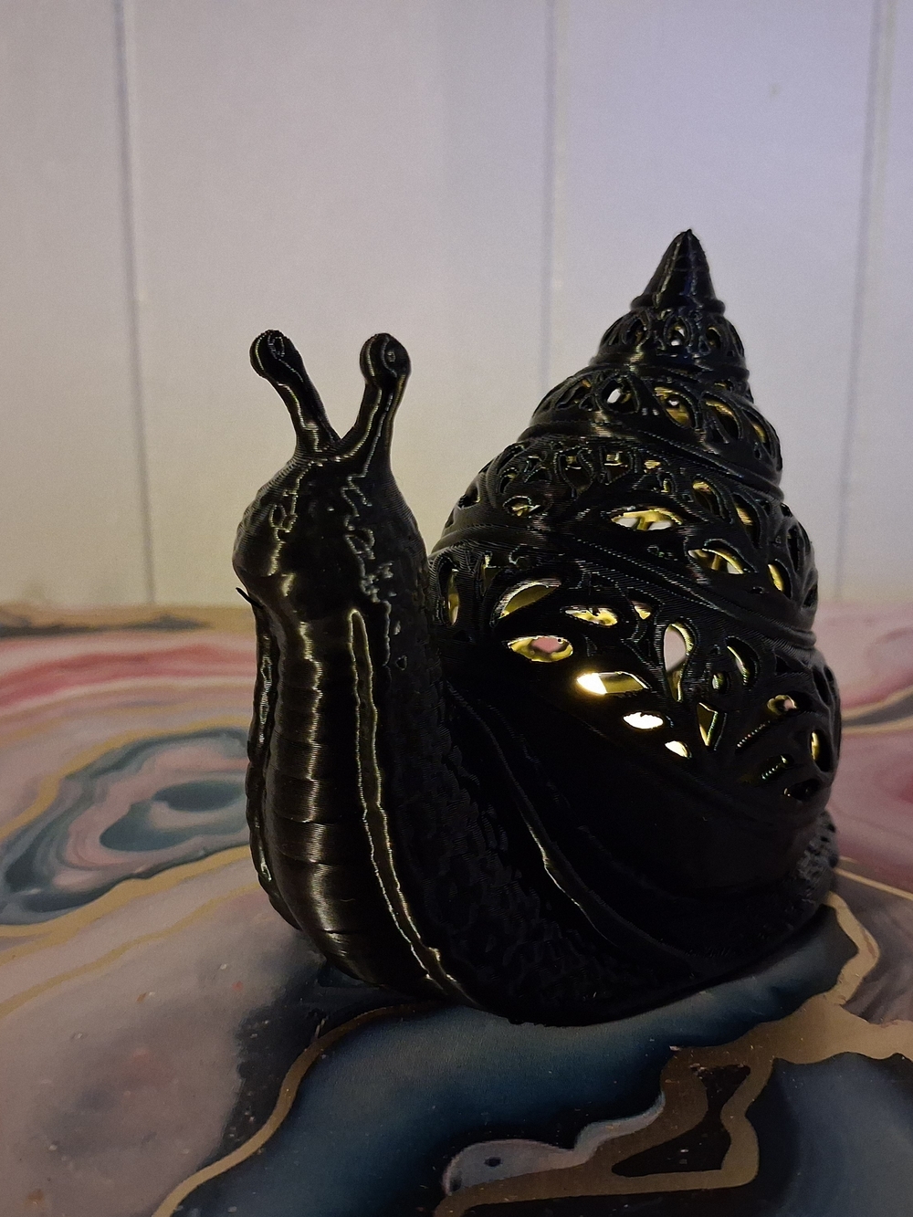 Black Decorative Snail Accent Led Tealight Figurine with Lattice Shell